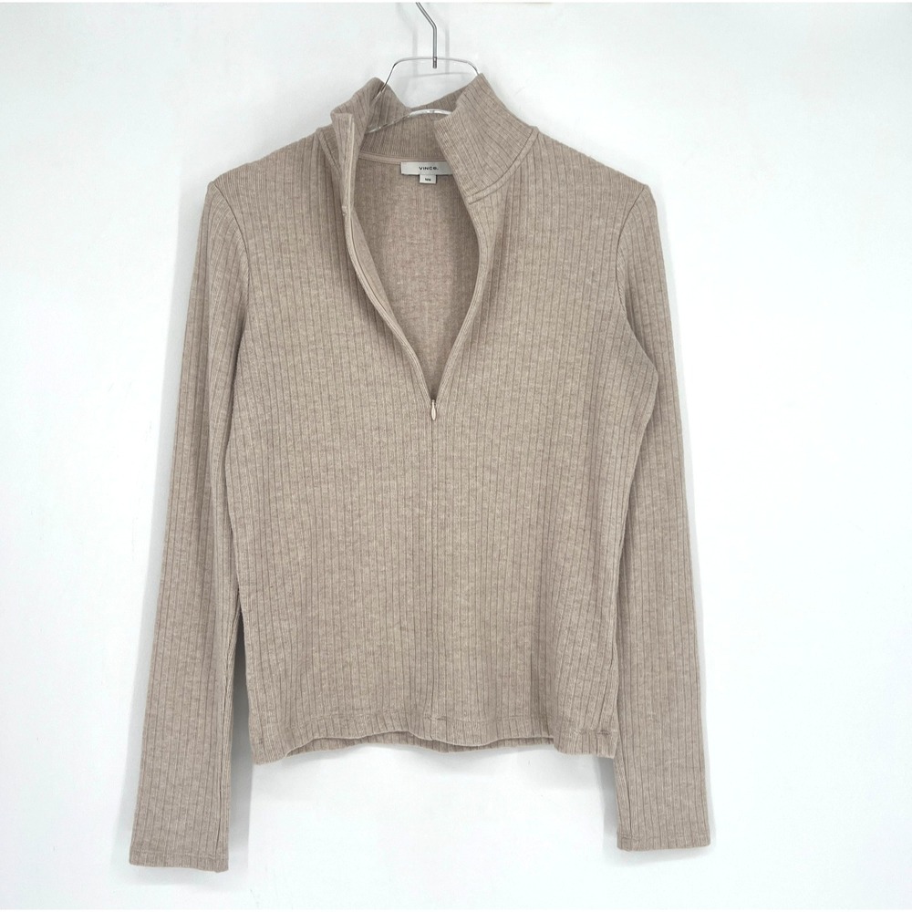 Vince Sweater Womens M Quarter Zip Ribbed Core Basic Clean Girl Simple Neutral